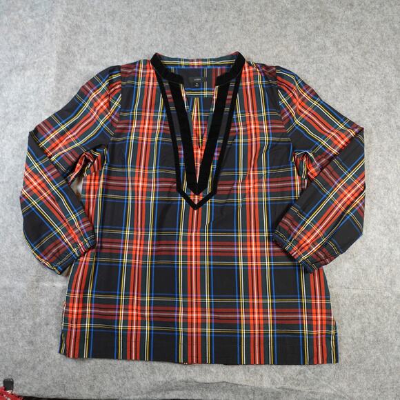 J. Crew Tops - J. Crew Top Womens Extra Large Velvet Trimmed VNeck Tunic Stewart Tartan Plaid